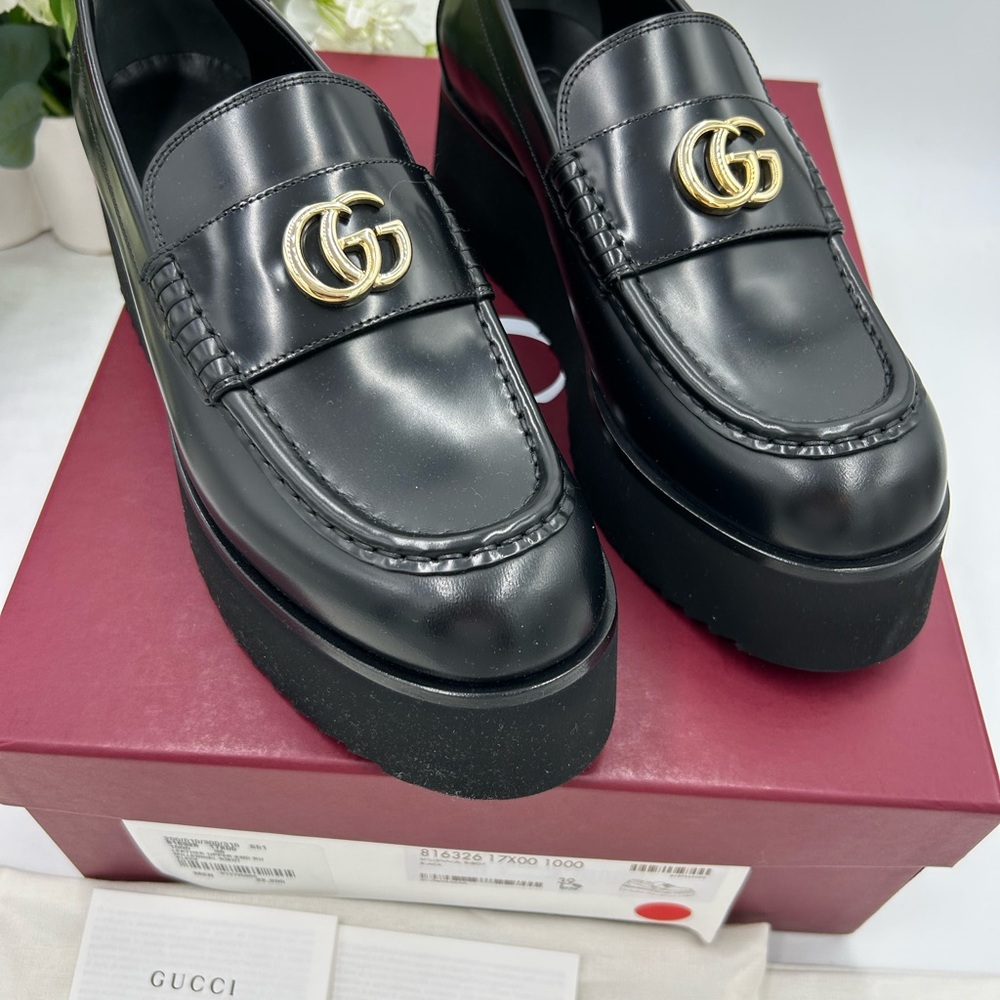Women's Gucci double G platform, leather loafers size 39 made in Italy - Picture 4 of 10